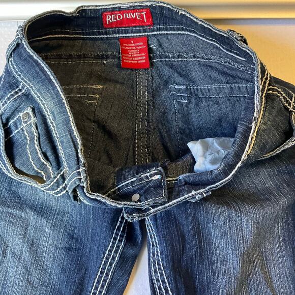 Red Rivet Women Jeans size 9 Blue Straight Leg Slim Fit Low Rise Stretch - Picture 9 of 11